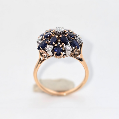 14kt Rose Gold Ring with Natural Sapphires and Diamonds