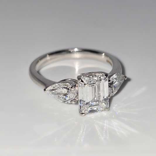 3.08 Emerald Cut Lab Diamond Engagement Ring with Pear Sides