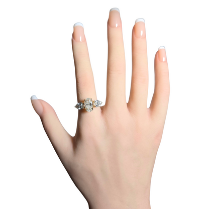5.00ct Oval Cut Lab Grown Diamond Trilogy Ring with Pear Side Stones in 14ct Yellow Gold