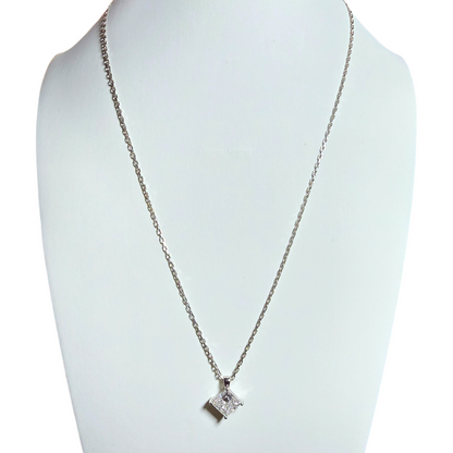 18kt White Gold Necklace with 3ct Princess Cut Lab Grown Diamond ALGT Certified