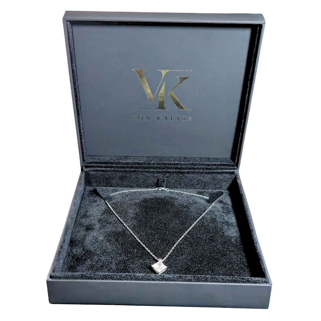 18kt White Gold Necklace with 3ct Princess Cut Lab Grown Diamond ALGT Certified