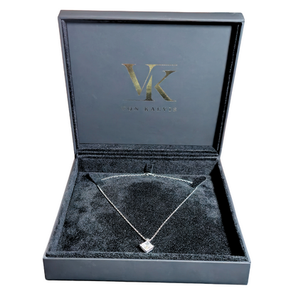 18kt White Gold Necklace with 3ct Princess Cut Lab Grown Diamond ALGT Certified