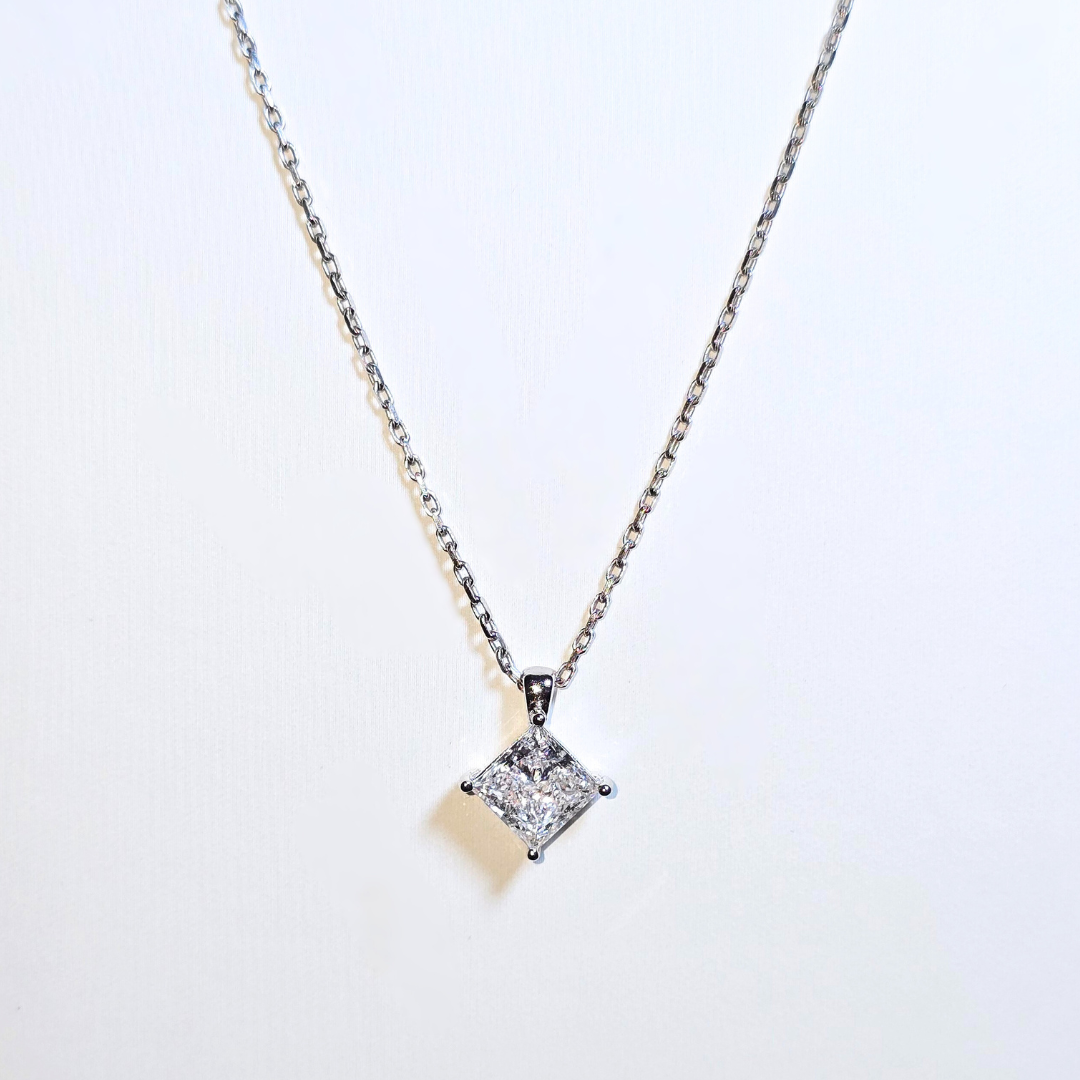 18kt White Gold Necklace with 3ct Princess Cut Lab Grown Diamond ALGT Certified
