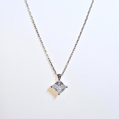 18kt White Gold Necklace with 3ct Princess Cut Lab Grown Diamond ALGT Certified