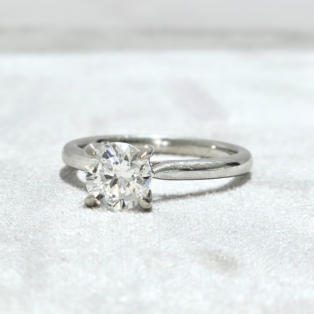 1.25ct Round Natural Diamond Solitaire Engagement Ring Platinum 950 WGI Certified