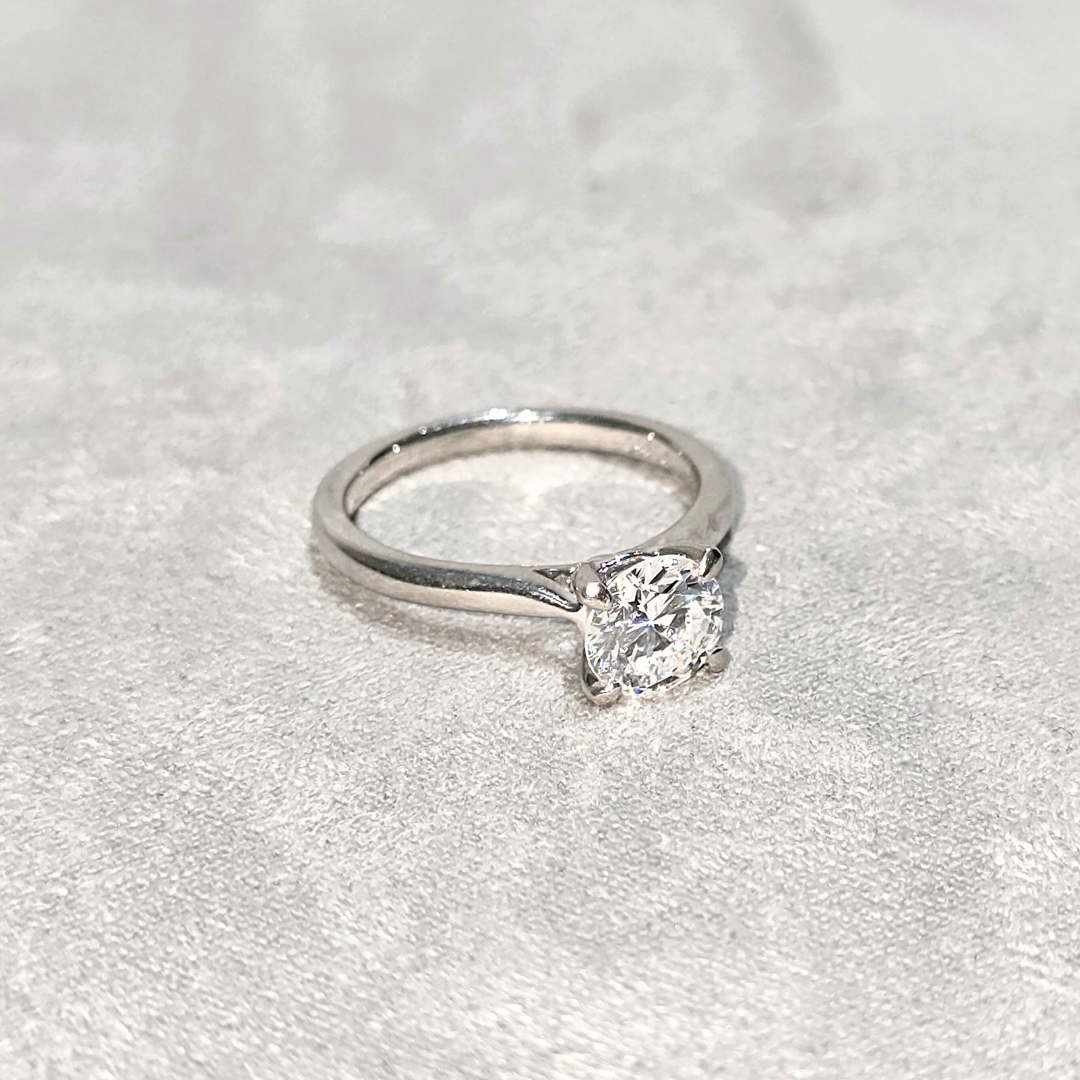 1.25ct Round Natural Diamond Solitaire Engagement Ring Platinum 950 WGI Certified