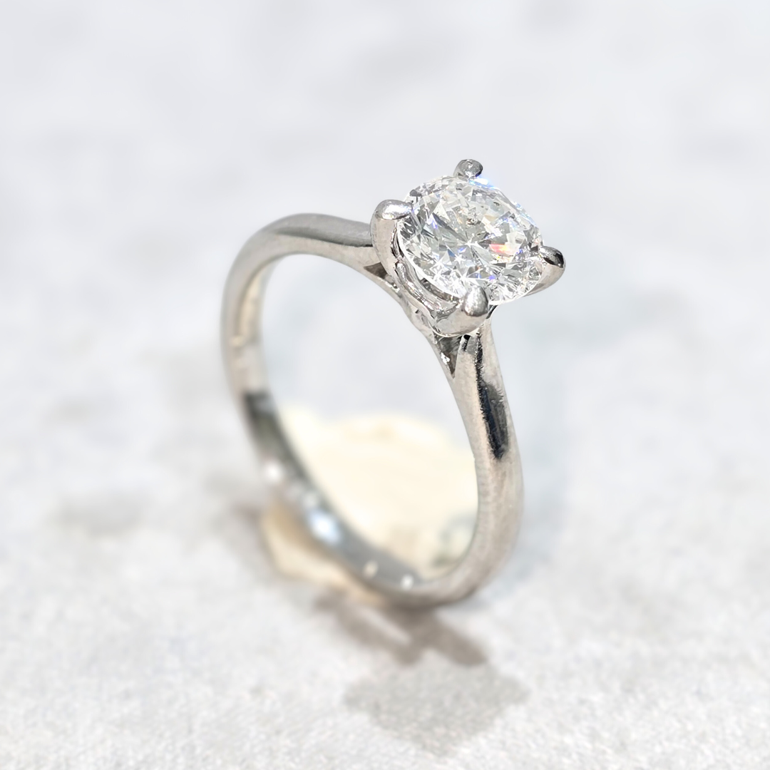 1.25ct Round Natural Diamond Solitaire Engagement Ring Platinum 950 WGI Certified