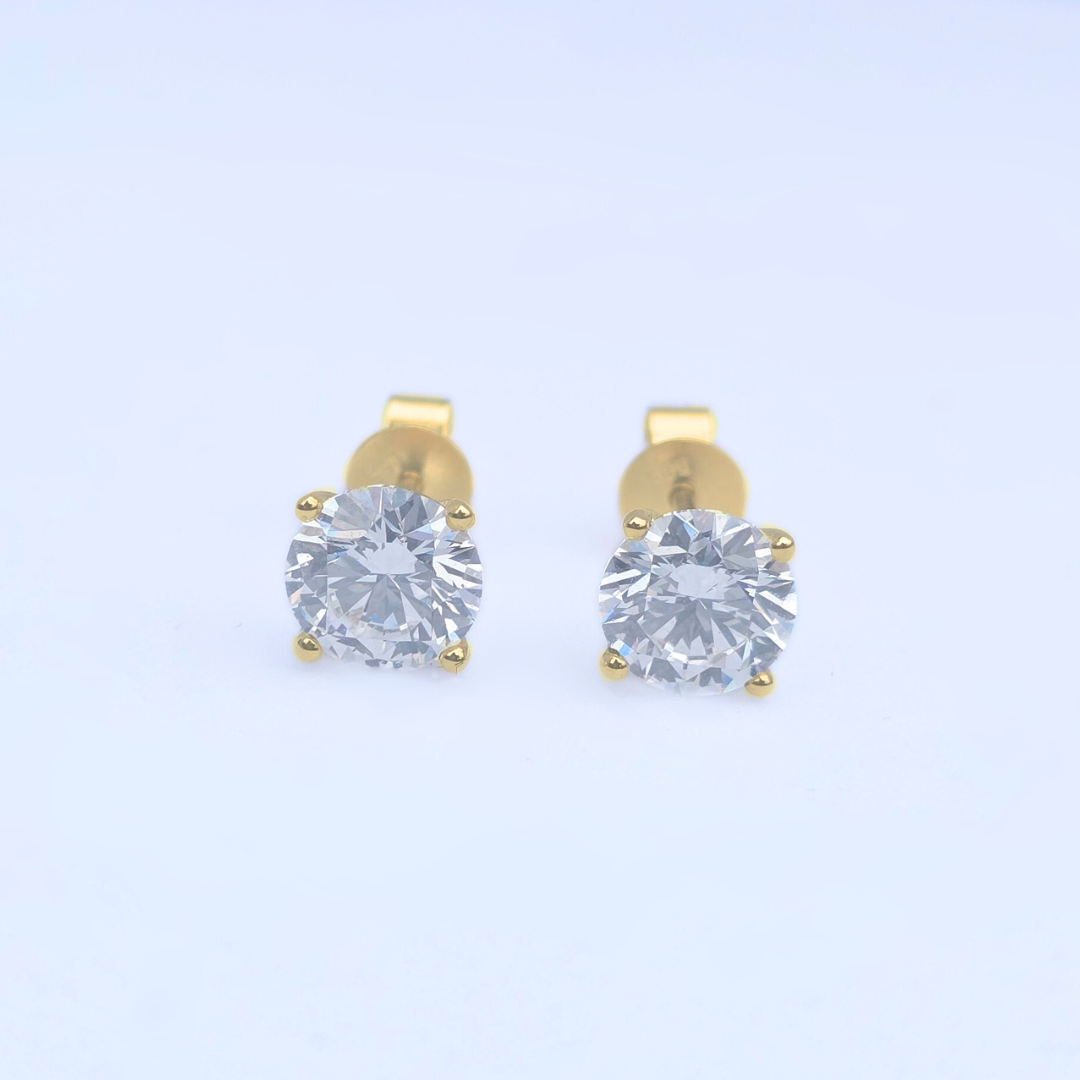 2ct Lab Grown Diamond Solitaire Stud Earrings – IGI Certified | 14K Yellow Gold