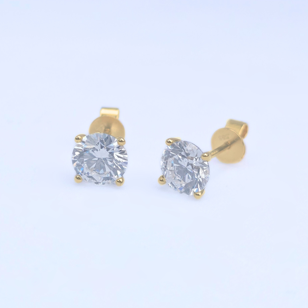 2ct Lab Grown Diamond Solitaire Stud Earrings – IGI Certified | 14K Yellow Gold