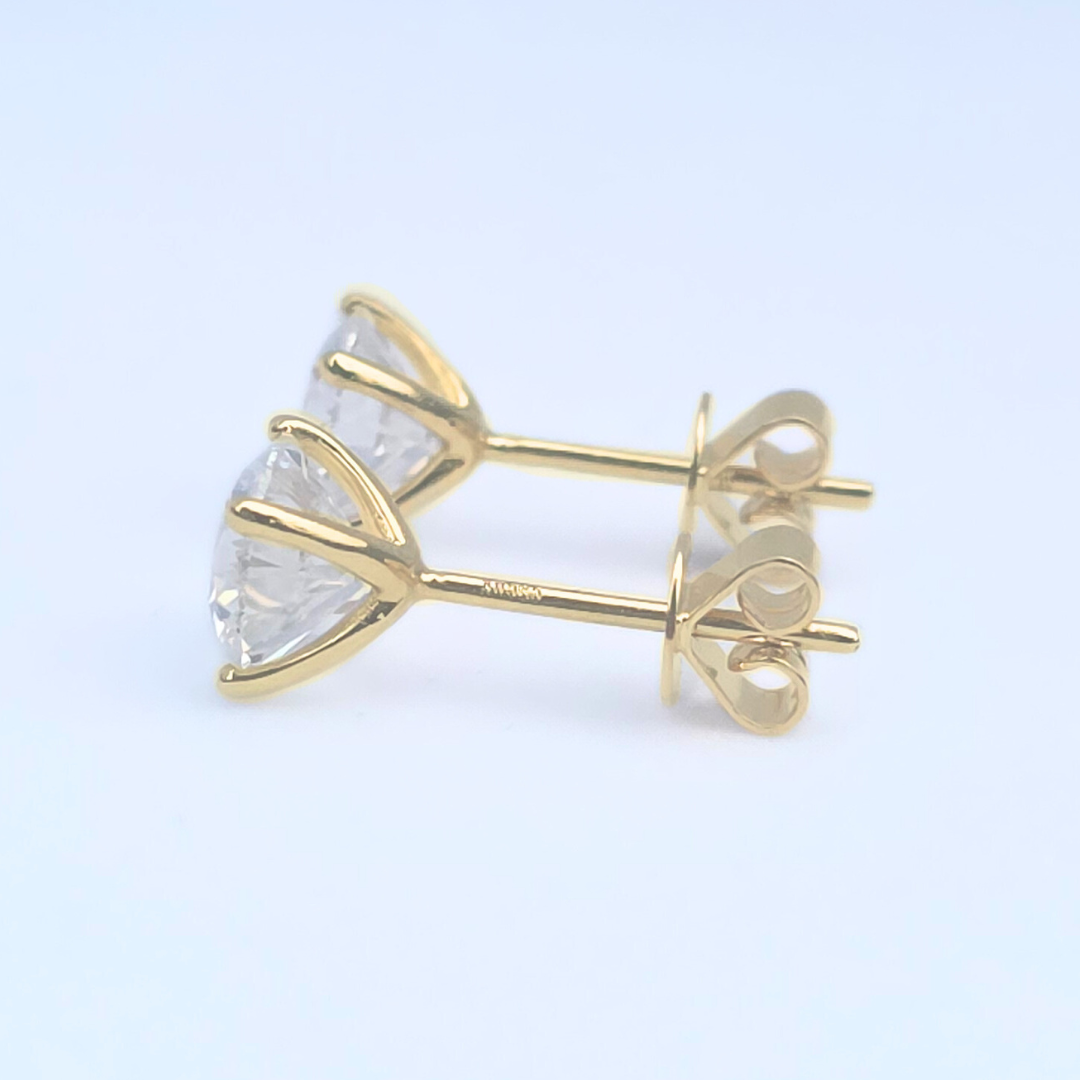 2ct Lab Grown Diamond Solitaire Stud Earrings – IGI Certified | 14K Yellow Gold