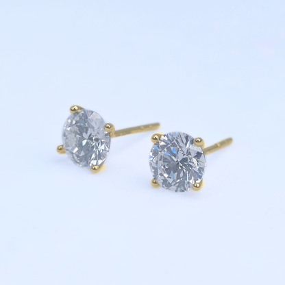 2ct Lab Grown Diamond Solitaire Stud Earrings – IGI Certified | 14K Yellow Gold