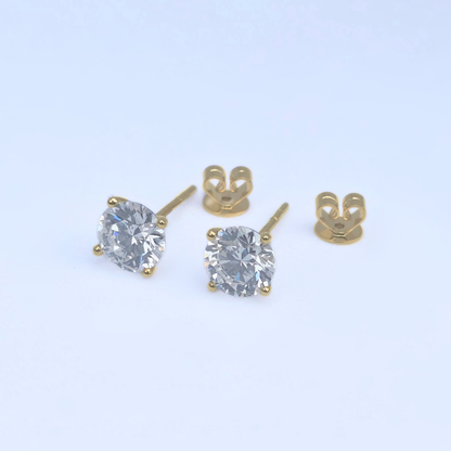 2ct Lab Grown Diamond Solitaire Stud Earrings – IGI Certified | 14K Yellow Gold