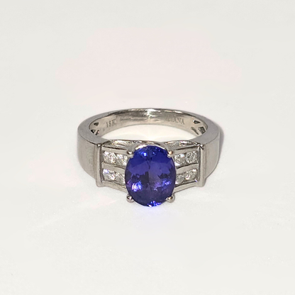 1.9ct Natural Oval Tanzanite & Diamond Ring in 18K White Gold – Solitaire with Accents