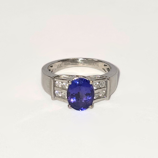 1.9ct Natural Oval Tanzanite & Diamond Ring in 18K White Gold – Solitaire with Accents