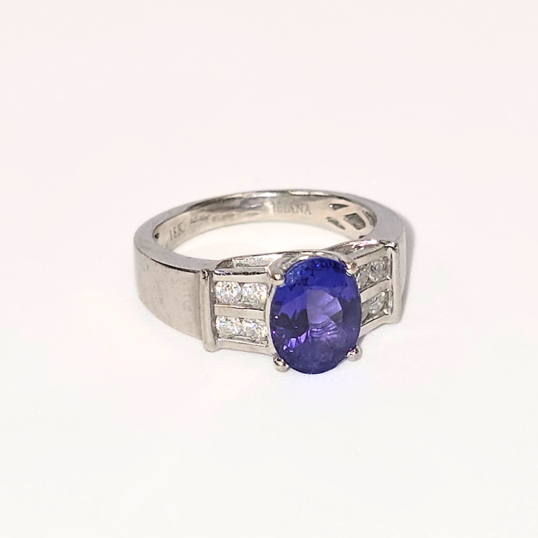 1.9ct Natural Oval Tanzanite & Diamond Ring in 18K White Gold – Solitaire with Accents