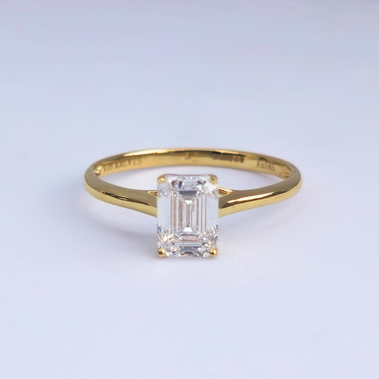 1.01ct Emerald Cut Lab-Grown Diamond Solitaire Ring – VS1 E Colour | 14ct Yellow Gold | IGI Certified
