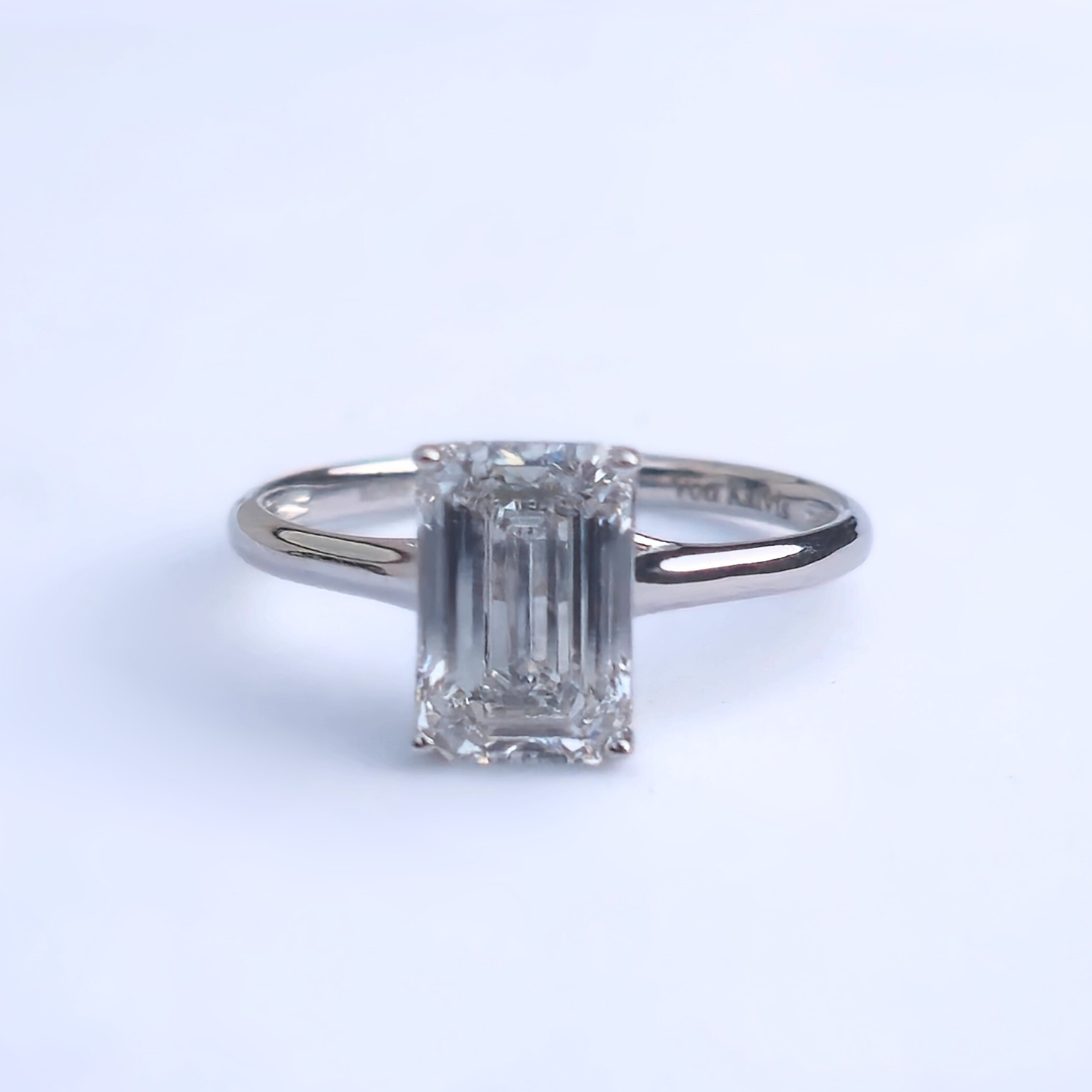 2.01ct Emerald Cut Lab-Grown Diamond Solitaire Ring – VS1 F Colour | 14ct White Gold | IGI Certified