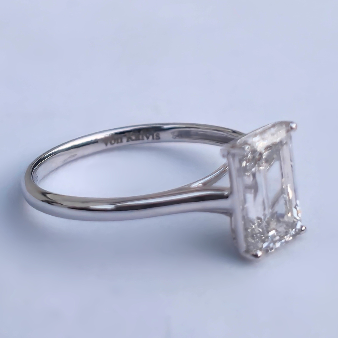 2.01ct Emerald Cut Lab-Grown Diamond Solitaire Ring – VS1 F Colour | 14ct White Gold | IGI Certified