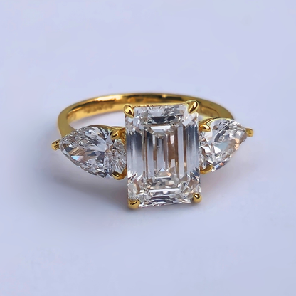 6.13cts Emerald Cut Lab-Grown Diamond Trilogy Ring – 18ct Yellow Gold | 3 IGI Certificates