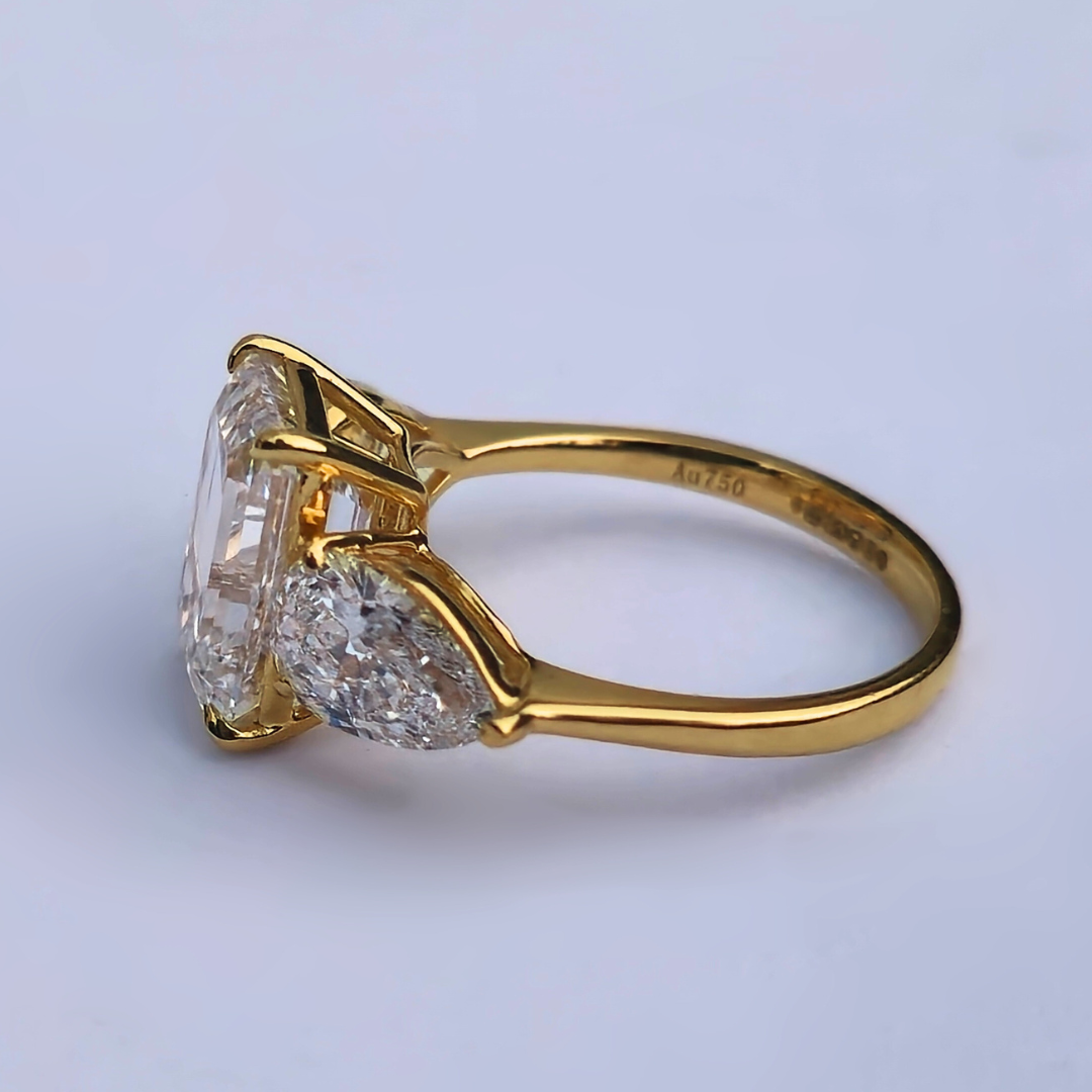 6.13cts Emerald Cut Lab-Grown Diamond Trilogy Ring – 18ct Yellow Gold | 3 IGI Certificates