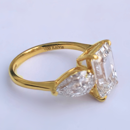 6.13cts Emerald Cut Lab-Grown Diamond Trilogy Ring – 18ct Yellow Gold | 3 IGI Certificates