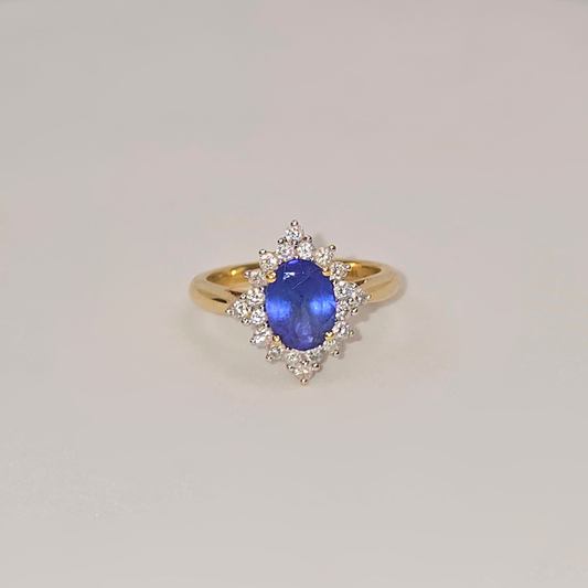 2ct Natural Oval Tanzanite & Diamond Ring in 18K Yellow Gold – Vintage Ring