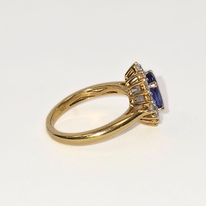 2ct Natural Oval Tanzanite & Diamond Ring in 18K Yellow Gold – Vintage Ring
