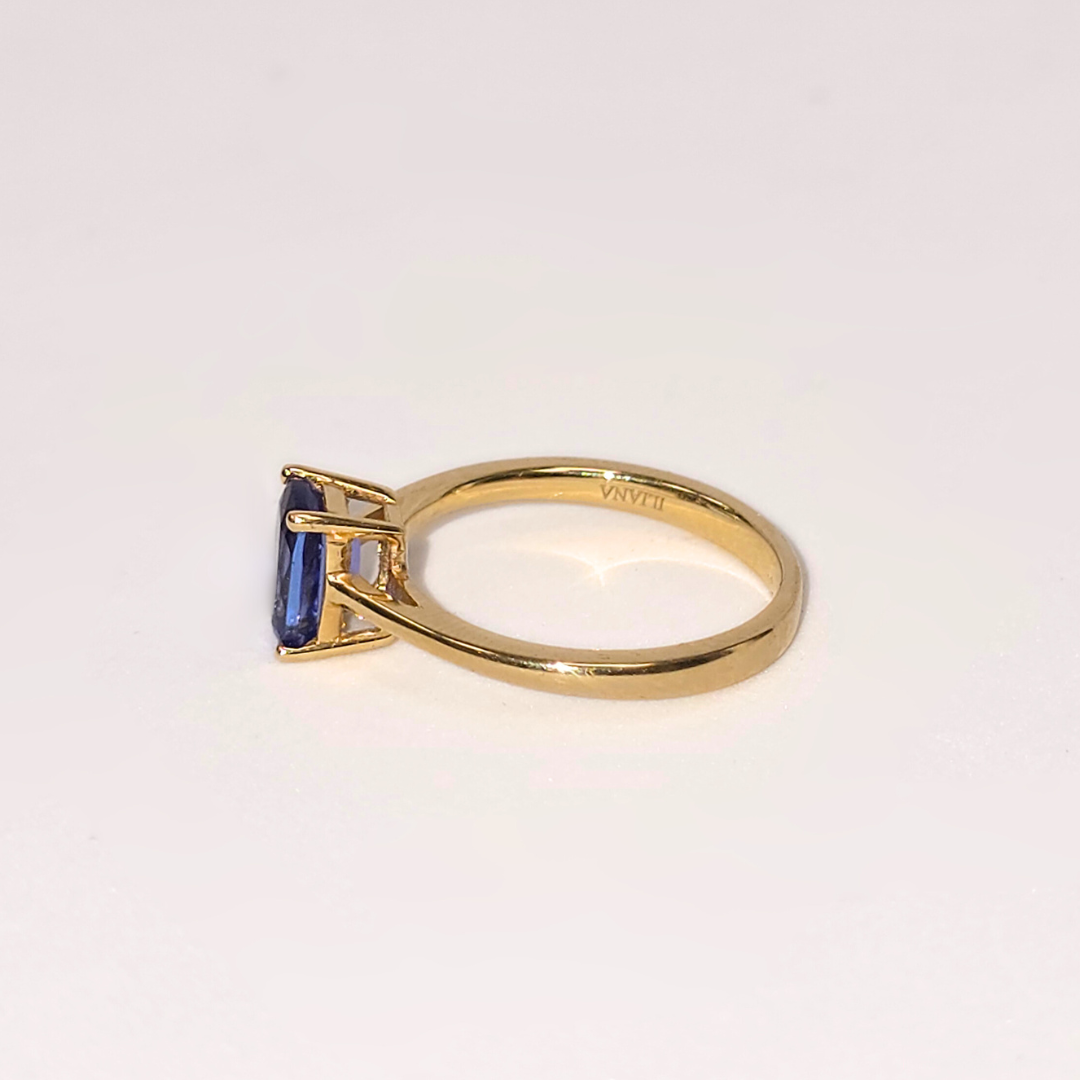 1.15ct Cushion Cut Tanzanite Solitaire Ring in 18ct Yellow Gold