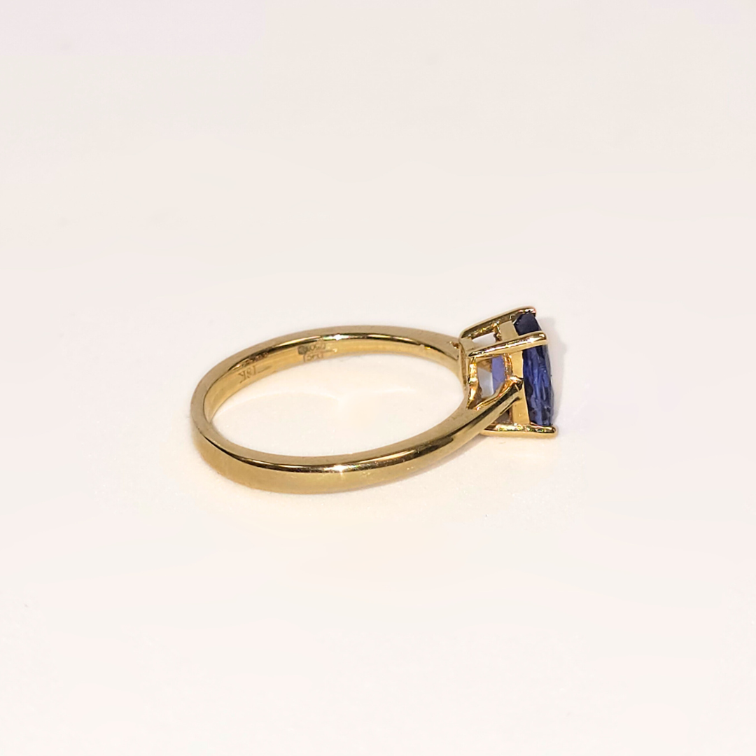 1.15ct Cushion Cut Tanzanite Solitaire Ring in 18ct Yellow Gold
