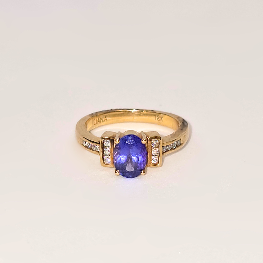1.10ct Oval Natural Tanzanite & Diamond Ring in 18ct Yellow Gold