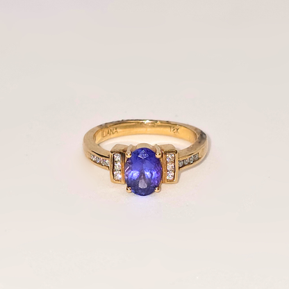 1.10ct Oval Natural Tanzanite & Diamond Ring in 18ct Yellow Gold