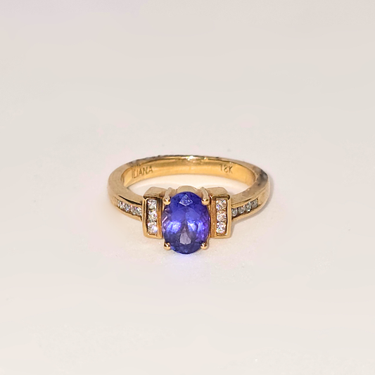 1.10ct Oval Natural Tanzanite & Diamond Ring in 18ct Yellow Gold