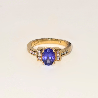 1.10ct Oval Natural Tanzanite & Diamond Ring in 18ct Yellow Gold