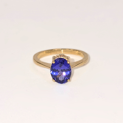 1.7ct Oval Cut Tanzanite Solitaire Ring in 18ct Yellow Gold