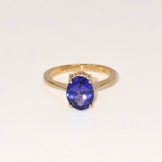 1.7ct Oval Cut Tanzanite Solitaire Ring in 18ct Yellow Gold