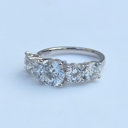 3.55ct round lab diamond five stone ring left side view, 14ct white gold band