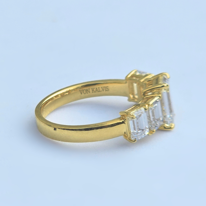 5 Stone Emerald Cut Lab Diamond Ring 14ct Yellow Gold 3.61ct