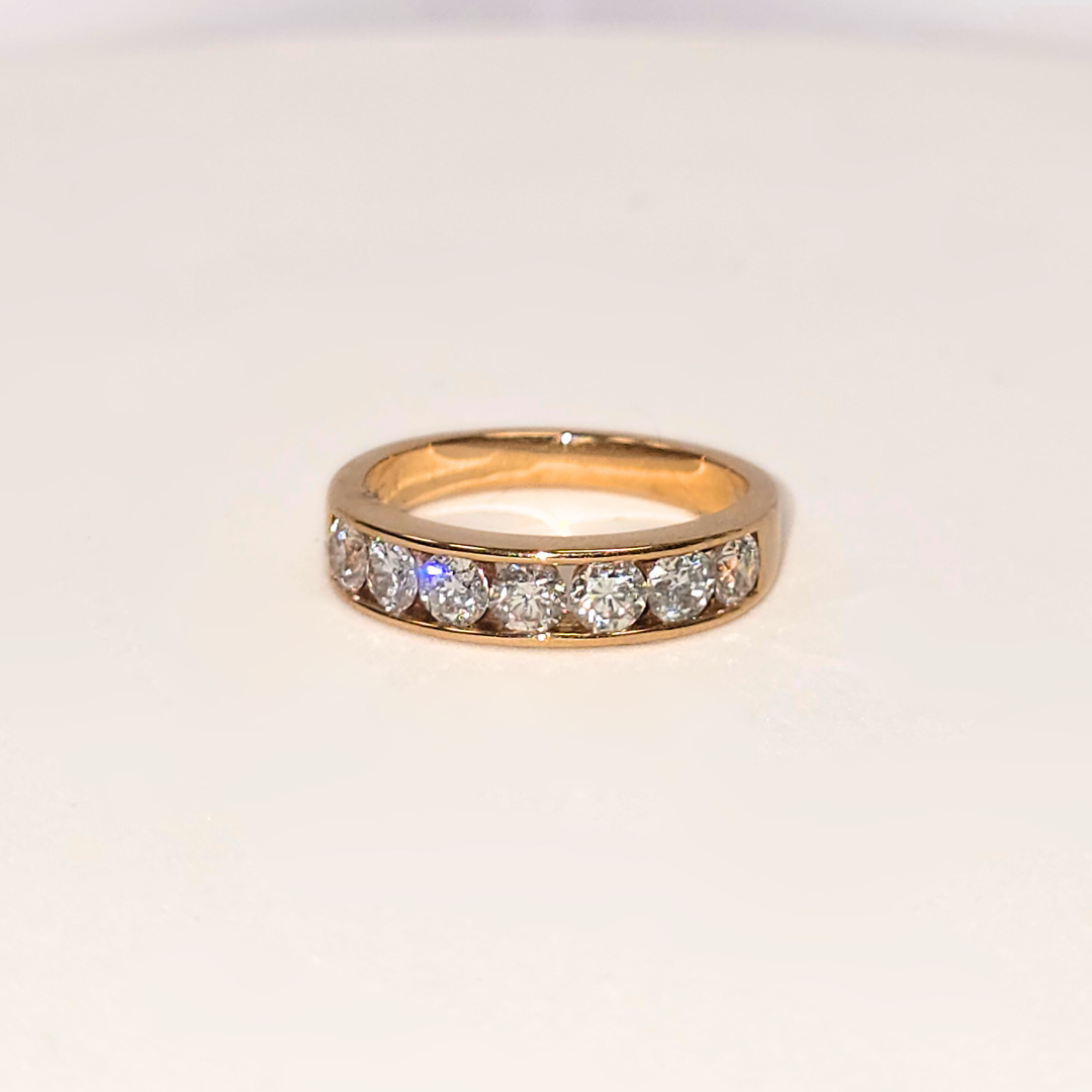 7 Stone Half Eternity Natural Diamond Ring 18K Rose Gold WGI Certified