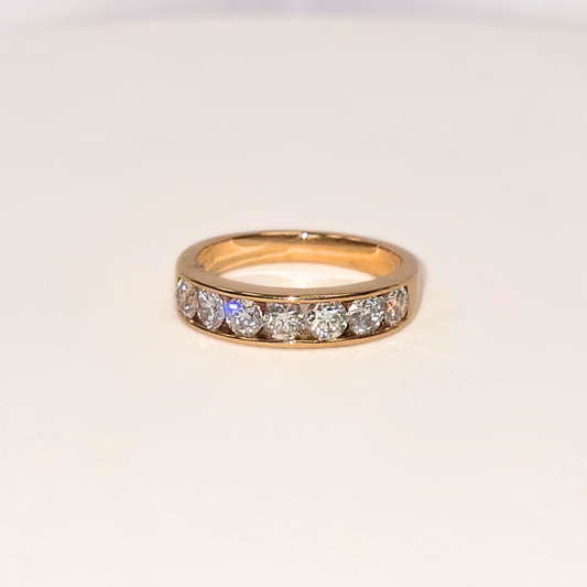7 Stone Half Eternity Natural Diamond Ring 18K Rose Gold WGI Certified