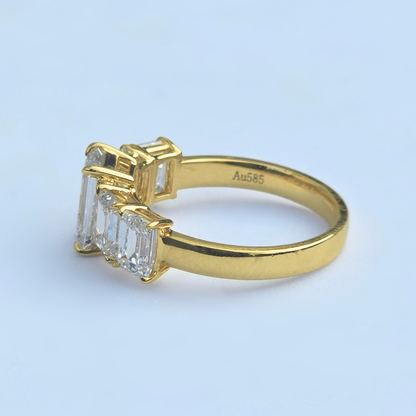 5 Stone Emerald Cut Lab Diamond Ring 14ct Yellow Gold 3.61ct