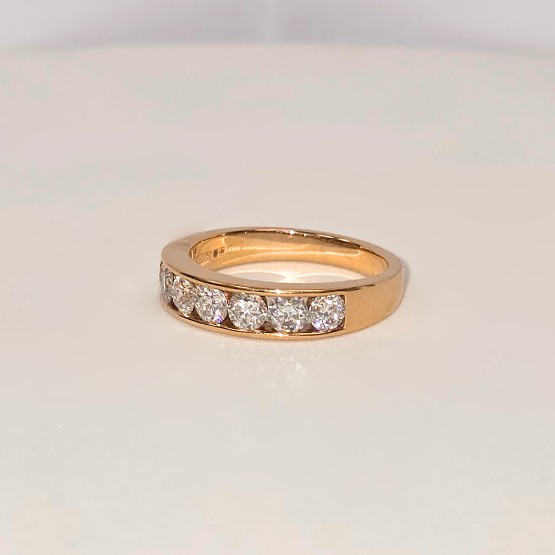 7 Stone Half Eternity Natural Diamond Ring 18K Rose Gold WGI Certified