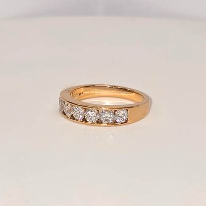 7 Stone Half Eternity Natural Diamond Ring 18K Rose Gold WGI Certified