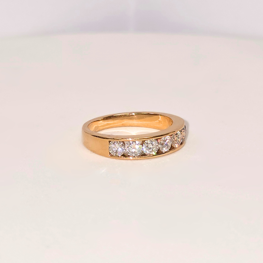 7 Stone Half Eternity Natural Diamond Ring 18K Rose Gold WGI Certified