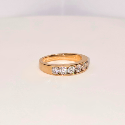 7 Stone Half Eternity Natural Diamond Ring 18K Rose Gold WGI Certified