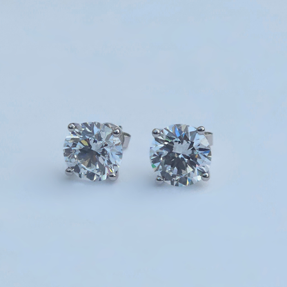 4.41ct round lab diamond stud earring right side view, 18ct white gold secure lock bac