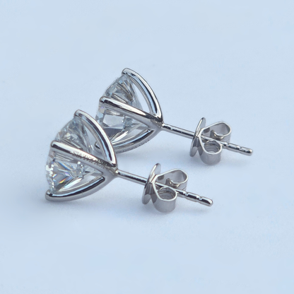 4.41ct round lab diamond stud earring left side view, 18ct white gold setting