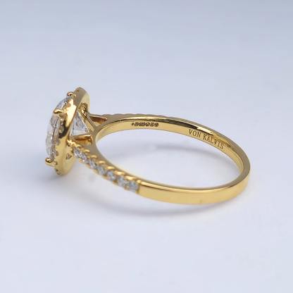 2.5cts Round Cut Lab-Grown Diamond Halo Ring – VS1 F Colour | 14ct Yellow Gold | IGI Certified