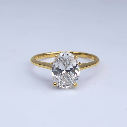 2.01ct Oval Cut Lab-Grown Diamond Solitaire Ring – VS1 E Colour | 14ct Yellow Gold | IGI Certified