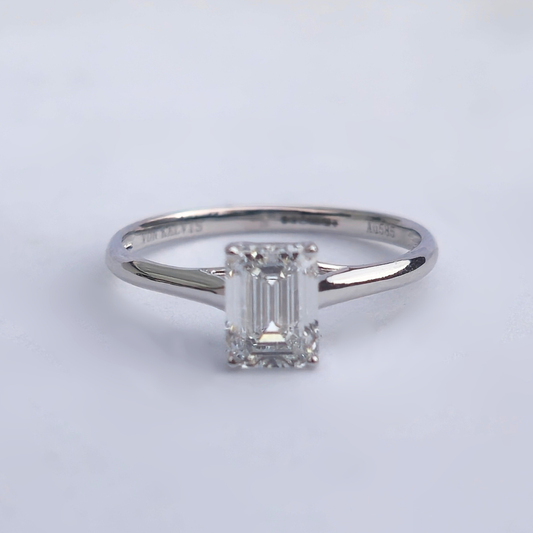 1.01ct Emerald Cut Lab-Grown Diamond Solitaire Ring – VS1 E Colour | 14ct White Gold | IGI Certified