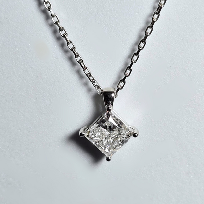 18kt White Gold Necklace with 3ct Princess Cut Lab Grown Diamond ALGT Certified